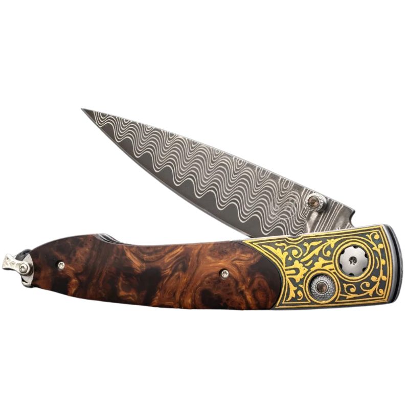 William Henry Lancet Gold And Iron Pocket Knife Features A Beautiful Frame In 24K Gold Koftgari (The Ancient Indian Art Of Inlaying Gold In Tool Steel)  Inlaid With Desert Ironwood